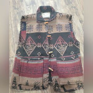 Vintage Terazzo Italy Wool Southwestern Aztec Snowflake Toggle Vest Size M